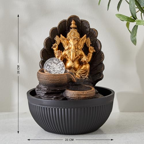 Image of Home Centre Alpine Polyresin Ganesha with Rotating Ball Water Fountain - 20x26cm