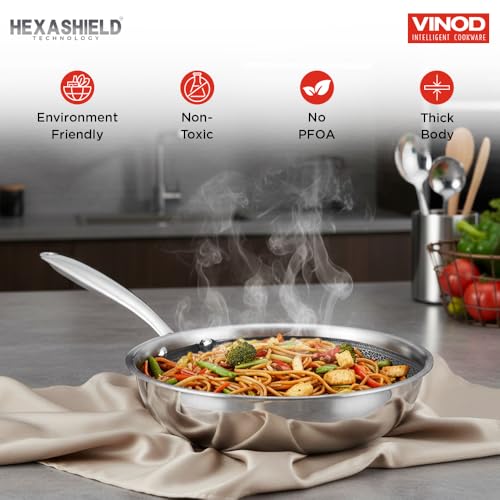 Vinod SAS Pro Platinum Triply Stainless Steel Hybrid Non Stick Frypan 22 cm, 1.7 LTR | Etched Hexa Design Stick-Free Surface | Healthy Cooking |... - Image 3