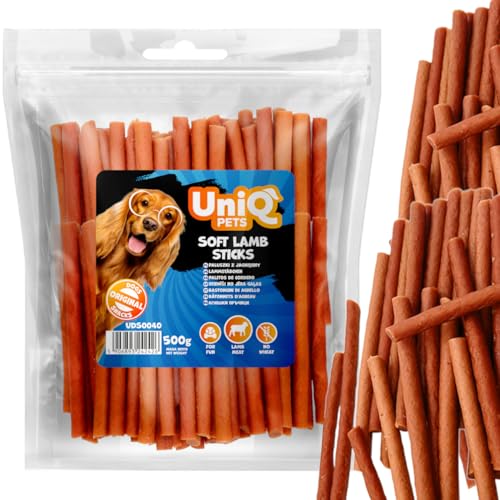 UNIQ Pets Golosinas para perros de cordero, 500 g, sin gluten, hipoalergénicas, aperitivos para perros, para cachorros, perros pequeños y grandes, 70% carne, naturales