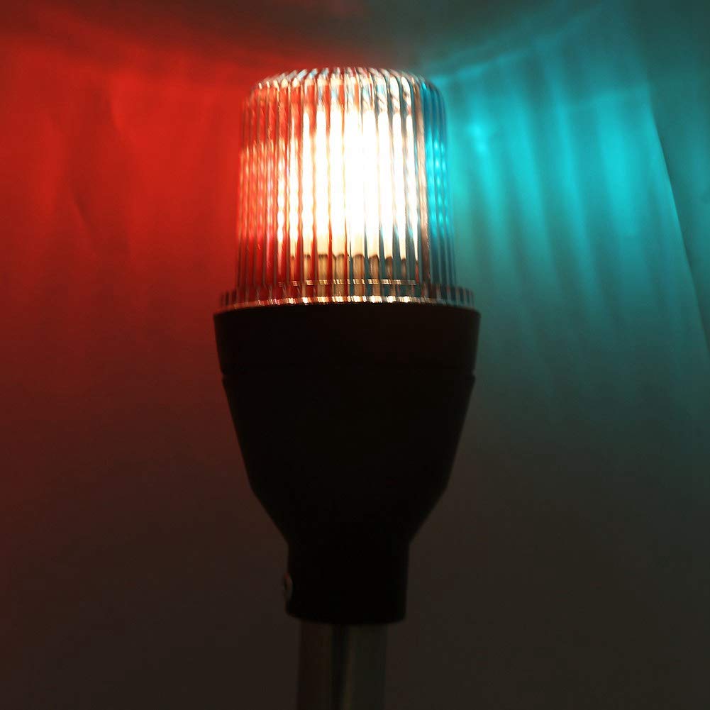 Feu de signalisation de yacht de lumière LED de bateau marin réglable, rivage tricolore rouge vert ancre arrière rabattable lampe de navigation à LED ancre de navigation lumières tout autour 360 °