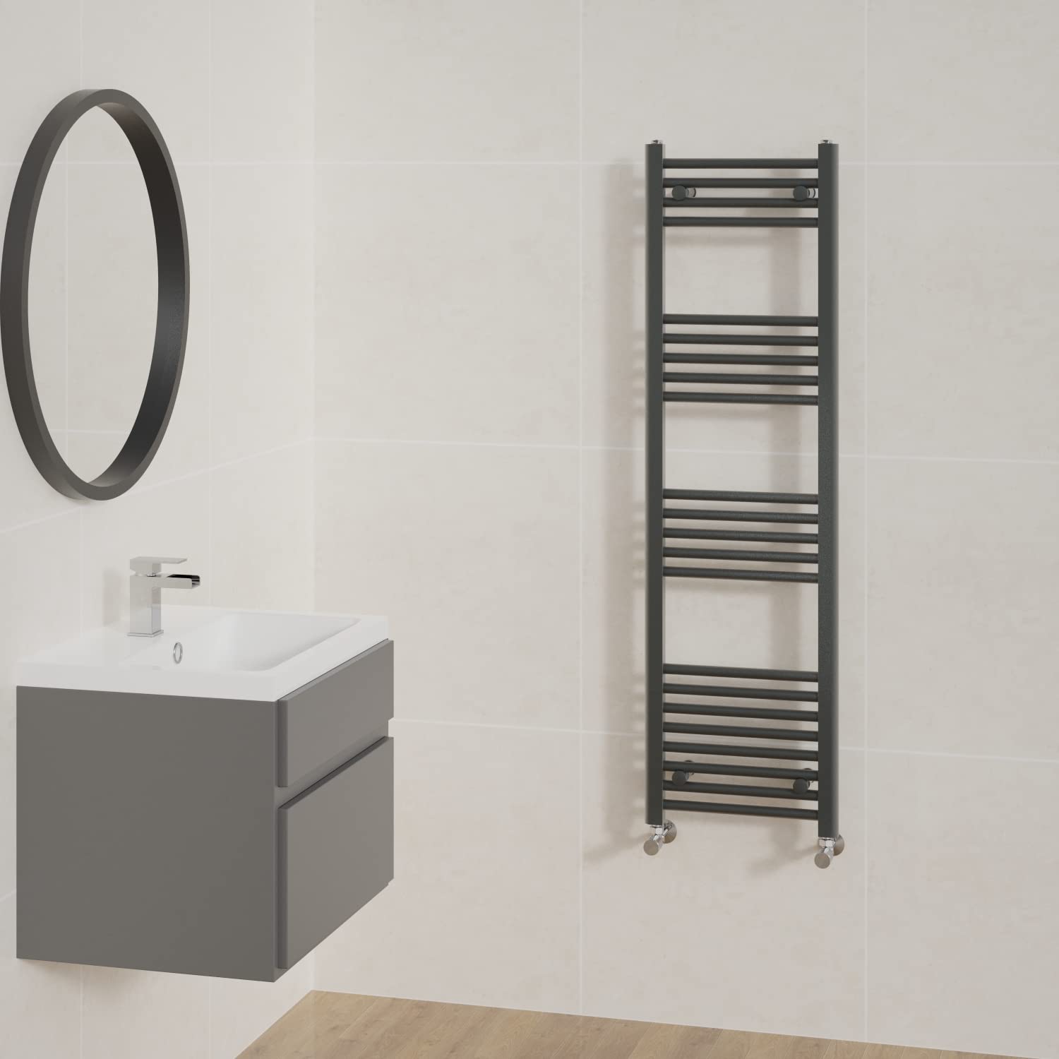 NRG Straight Anthracite Bathroom Heated Towel Rail Radiator Central Heating Ladder Rad Warmer 1400x400mm