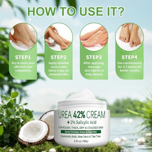 Crema Urea 42%, Hidratante para Pies, Manos y Codos con Aloe Vera y Aceite de Árbol de Té, Eliminador de Callos y Piel Agrietada, Hidratación Profunda, 100g - imagen 5