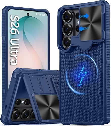 Image of Magnetic for Samsung Galaxy S26 Ultra Case,[Slide Camera Cover][Kickstand][Compatible with Magsafe][Military Grade Protection] Shockproof Rugged Case for S26 Ultra, Blue