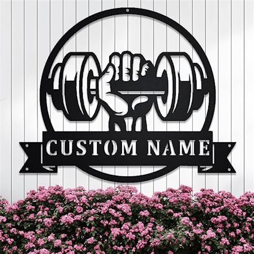 Riaeelvs Panneaux de gym personnalisés en métal, panneau de nom personnalisé Gymer, numéros de maison de centre de fitness, panneau de bienvenue, décoration de salle de sport à domicile, cadeaux de