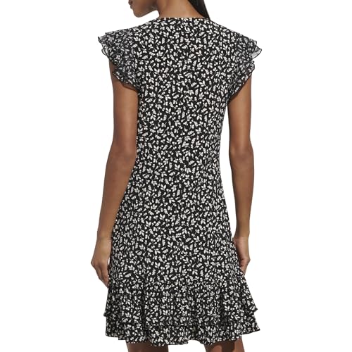 Image of Tommy Hilfiger Women's Sleeveless Crew Neck Double Ruffle Hem Jersey Shift Mini Dress