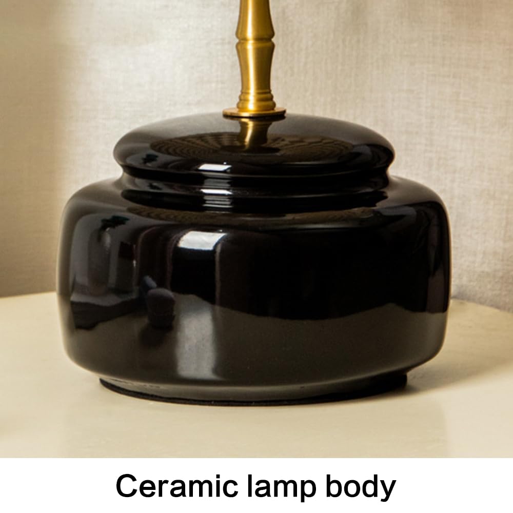 Lampka nocna Czarna ceramiczna lampa stołowa Mała, tkanina Nocna szafka nocna Lampka na biurko Lampka nocna do sypialni Salon Biuro Hotel Restauracja Wystrój Oprawy oświetleniowe