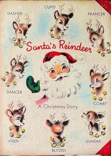 NIUBEHD Vintage Christmas Reindeer Decor Plaque Shelf Sitter Kitsch Santa and Reindeer 1950s Cute Christmas Plaque Santa Sign 6x8 Inch Tin Wall Decor