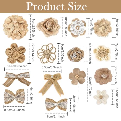 Image of PATPAT 19 Pcs Hemp Lace Ribbon Bows for Decoration, Rustic Craft Rope Set