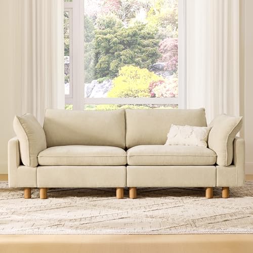 Image of CHITA 92 inch Super Large Sectional Couches for Living Room, Modular Cloud Couch Sectional Sofa, Premium Fabric Couches, Down Filled, High Density Foam, Chenille in Beige, 2 Seater Loveseat
