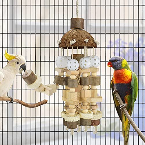 KATUMO Bird Parrot Toy, Large Parrot Toy Natural Wooden Blocks Bird