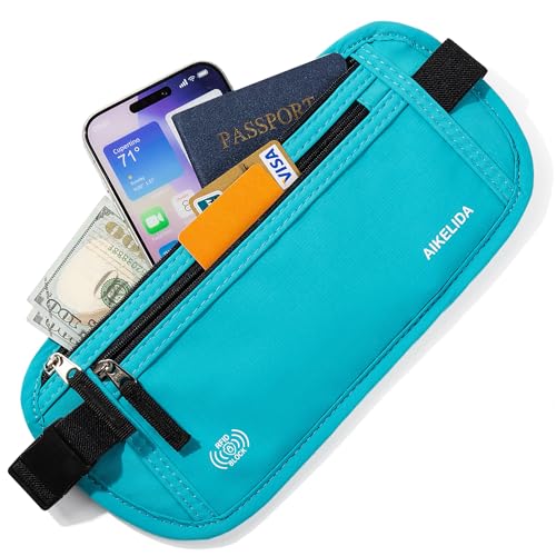 Image of Money Belt - Slim Passport Holder RFID Blocking Travel Wallet Undercover Fanny Packs for Men Women - Blue