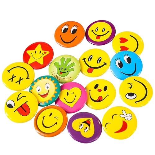 FAYAHAR 70 Piezas Chapas Pin Sonriente, 30mm Sonriente de Metal,Smile Face Redondos, Chapas Personalizadas para Estudiantes, para Ropa, Sombreros, Bufandas, Corbatas, Mochilas