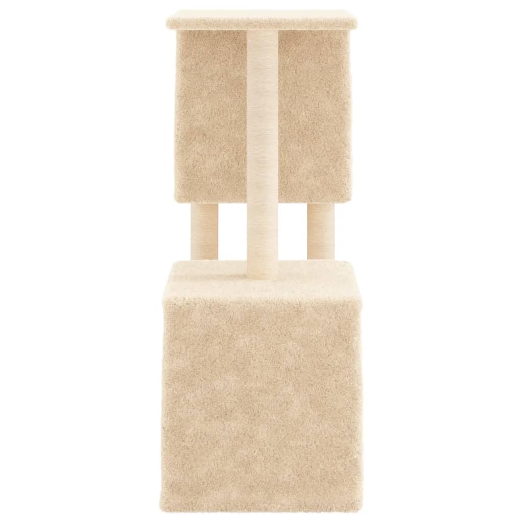 Kratzbaum mit Sisal-Kratzsäulen 86 cm hoch, Katzenbaum mit 2 Katzenhöhlen und Aussichtsplattformen, Stabiler Kletterbaum für Hauskatzen, Katzenmöbel aus Plüsch und Sisal, Creme
