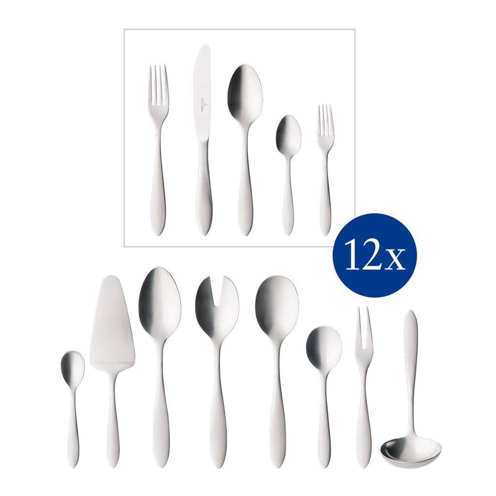 Villeroy & Boch - Arthur Besteckset 68 tlg. Platin, Spülmaschinenfest, Rostfrei, Besteck Set 68 teilig Silber, Gabel, Messer, Löffel, Essbesteck Set, gebürsteter Edelstahl