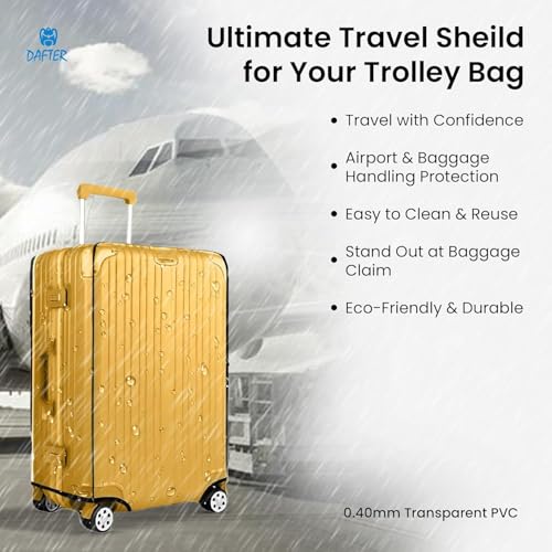 Image of DAFTER PVC Transparent Luggage Trolley Waterproof Cover Pack of 3 for (22, 26, 30 Inches) Suitcases | Dustproof Suitcase Protector with Zipper for Hard Luggage