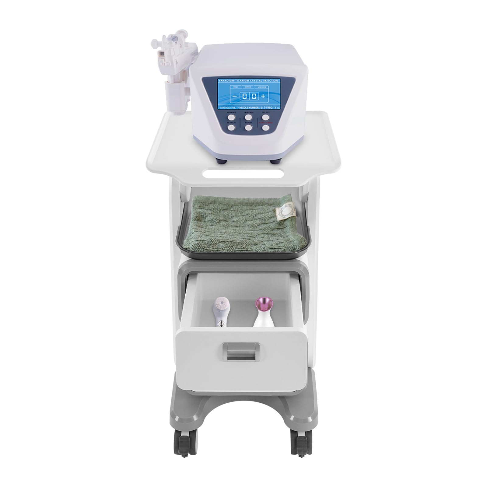 Professional Grade 2-Drawer and 2-Trays Utility Cart on Wheels, Mobile Trolley for Cosmetic Instruments, for Barber Stores, Hospitals, Homes, Beauty Salons - Max 60kg/132lb Load