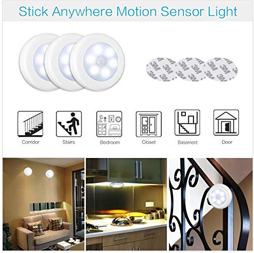6 Pack LED Motion Sensor Night Light, PIR Motion Sensor LED Cabinet Lights Battery Powered Wireless Lighting Night Light Stick with Free 3M Adhesive Pads - Image 6