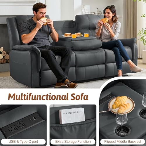 Korser Loveseat Recliner Sofa, Flip Middle Backrest Design 3 Seat Reclining Sofa with Storage Drawer, Performance Fabric Reclining Couch with Storage, USB Port, Manual Couch for Living Room, RVs - image 6