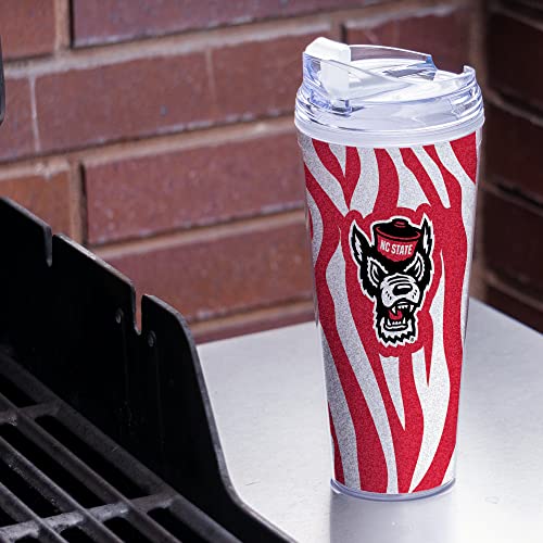 Image of Rico Industries NCAA Glitter 24oz Acrylic Glitter Tumbler with Hinged Lid, Officially Licensed Double Wall Tumbler with Straw