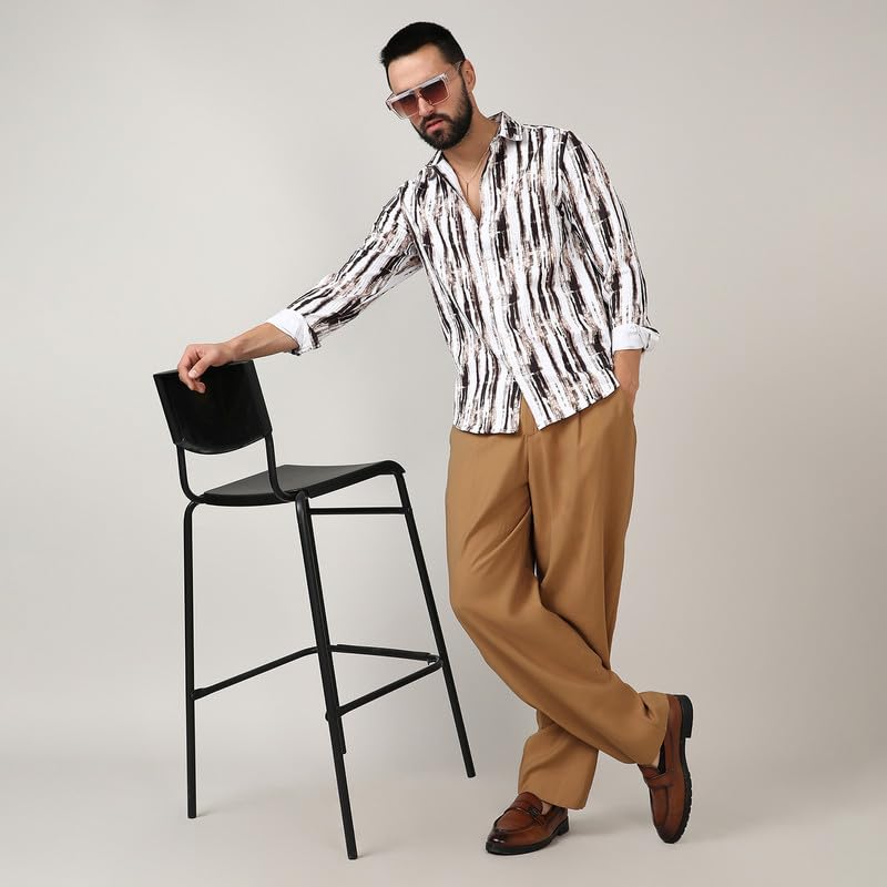 Image of CAHOOT Men's Self-Design Striped Shirt for Casual Wear | Spread Collar | Long Sleeve | Button Closure | Shirt Crafted with Comfort Fit for Everyday Wear
