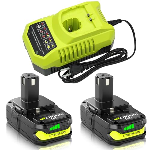 Image of 2-Pack 18V 4000mAh P108 Replacement for Ryobi 18V Battery and P117 Charger