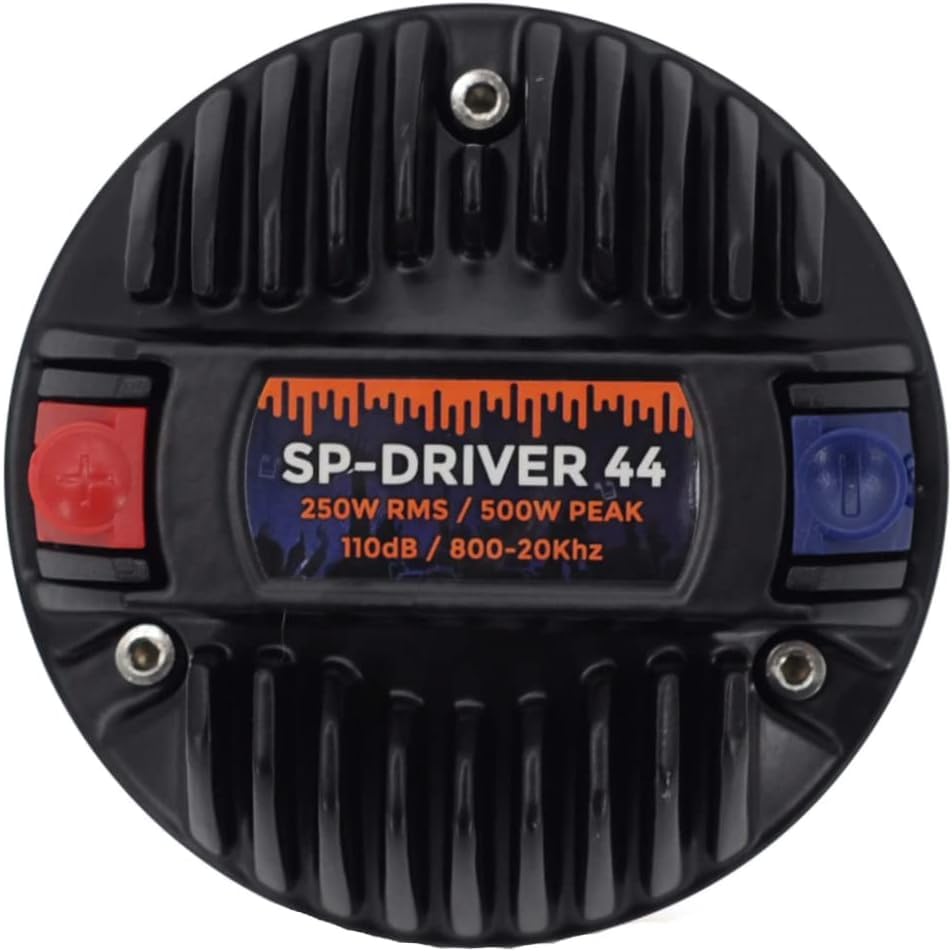 KIT SET PER SP AUDIO SP DRIVER 44 1 driver a compressione, 250 watt rms 500 watt max, filettatura da 3,5 cm per trombe, impedenza 4 ohm, 110 db spl, 1 pezzo + condensatore e 3 sticker omaggio