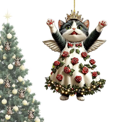 Tktouci Colgante de árbol de Navidad con forma de gato, adorno de árbol de acrílico, decoración de temporada 2D, adorno de bolsa para repisa de la chimenea