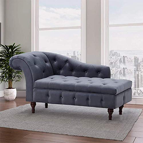 Image of Velvet Chaise Lounge Box Storage for Bedroom, Livingroom (Grey)