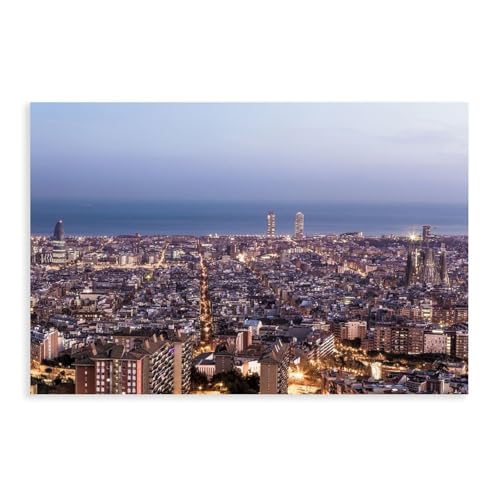 Toile Barcelone Coucher de Soleil de Haute Qualité Impression Canvas