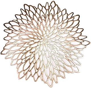 Snowkingdom Set of 6, Red Metallic Vinyl Round Placemats Laminated Plastic Morden Dining Table Decoration, Leaf