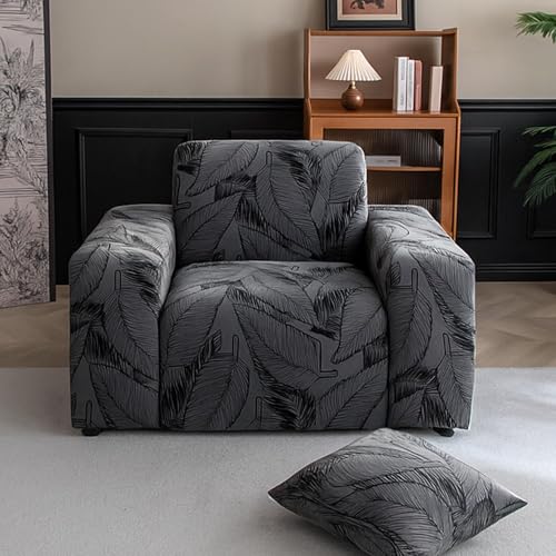 Image of HOKIPO 200gsm Dual Tone Knitting Jacquard Sofa Cover 1 Seater Fully Covered, Shadow Grey (NEW2-AR-6032-GRY)