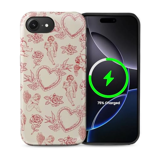 Coque iPhone 16e rigide double couche compatible MagSafe et imprimé cœur