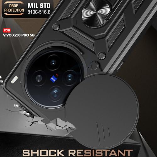 Image of AESTMO TPU+PC Tough Armor Vivo X200 Pro 5G Bumper Back Case Cover | Ring Holder & Sliding Camera Shield Cover | 360 Degree Protection Back Case Cover for Vivo X200 Pro 5G (Black)