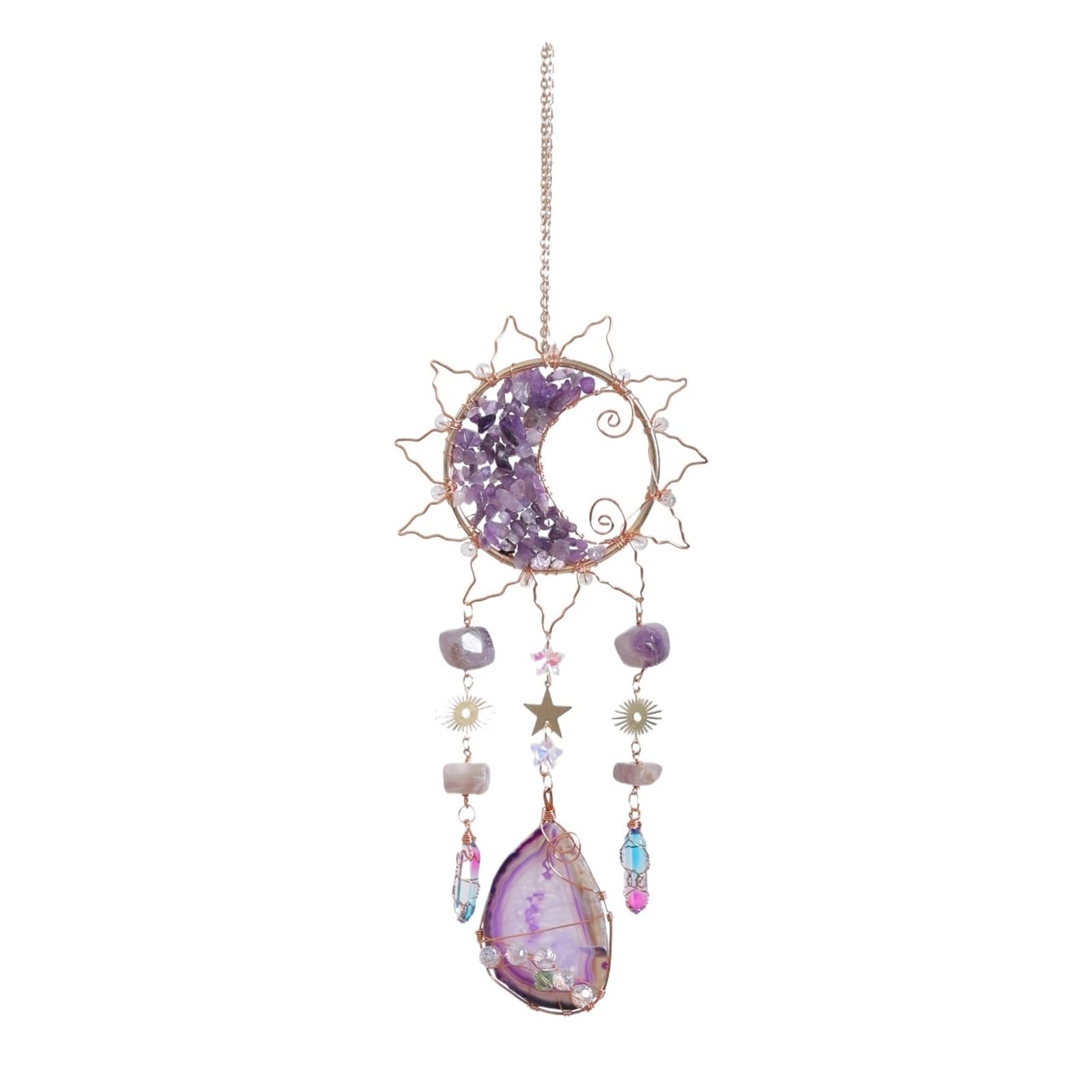 Wind Chimes Crystal Wind Chime Sun Moon Catcher Pendant Dream Rainbow Hanging Drop Home Garden Decor Decoration(Purple)
