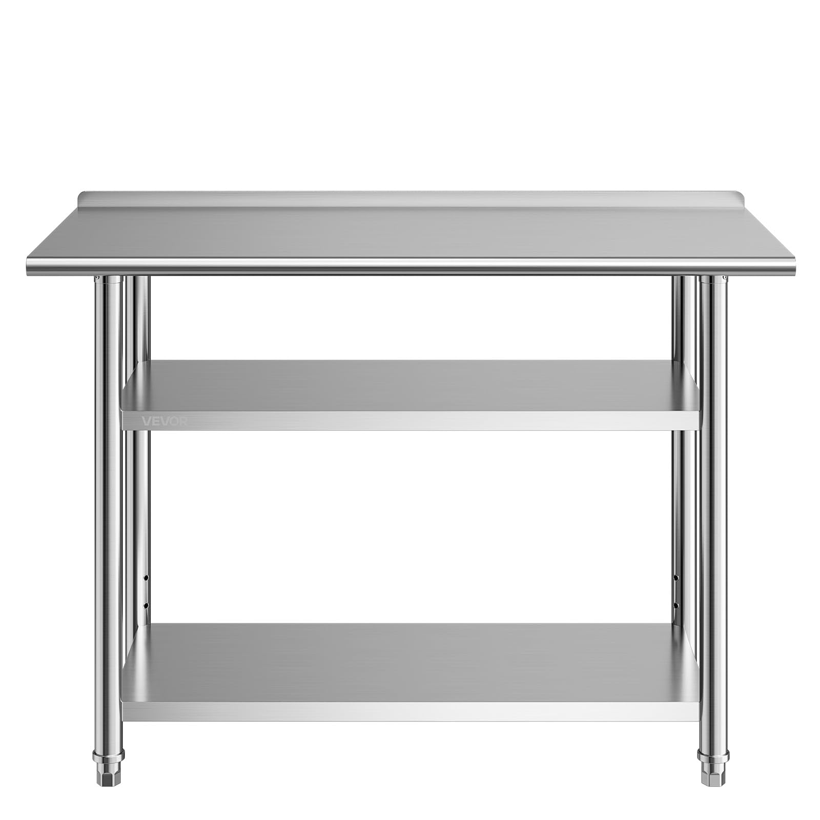 VEVOR Mesa de Trabajo de Acero Inoxidable 3 Niveles, Mesa de Preparación de Alimentos 121,9x61x86,4 cm, Estante Inferior Ajustable, Protector contra Salpicaduras, para Restaurantes, Bares, Hoteles