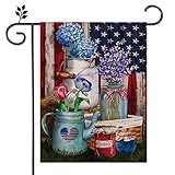 Eiazuiks 4th of July Patrioctic American Garden Flag Floral Spring Double Sided Vertical Rustic Farm
