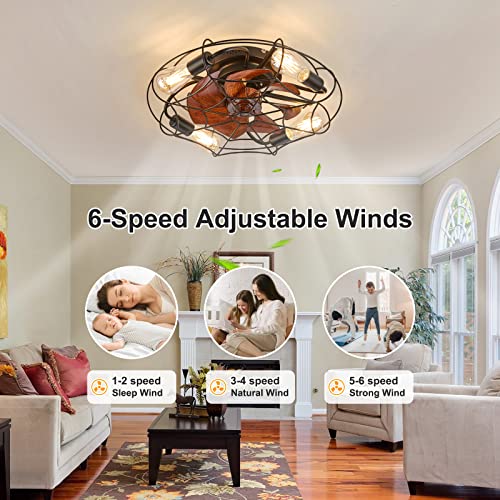 197-Caged-Ceiling-Fan-with-Light-and-RemoteFlush-Mount-Bladeless-Ceiling-Fan-Low-Profile-Caged-Ceiling-FanSmall-Industrial-Black-Ceiling-Light-FixtureReversible-Bulbs-Include