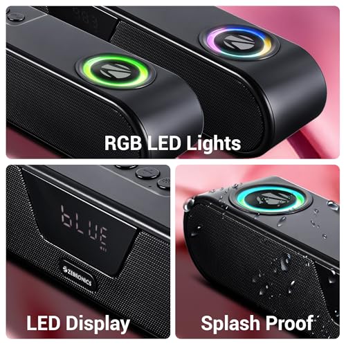 Image of ZEBRONICS Astra 40 Portable Bluetooth Speaker, 20W RMS, Dual Drivers + 2 Passive Radiators, Upto 8 Hours Playback, BTv5.3 | USB | AUX | mSD | TWS, Splash Proof, RGB, Deep Bass (Black)