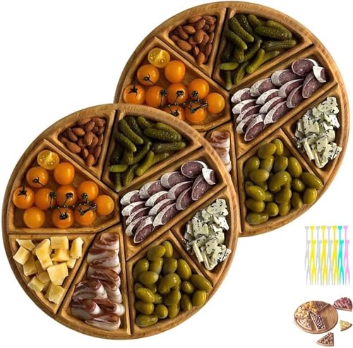 Plateau de service à charcuterie en bois – Compartiments amovibles pour collations et fruits – Idéal pour les tables basses, les fêtes et les divertissements