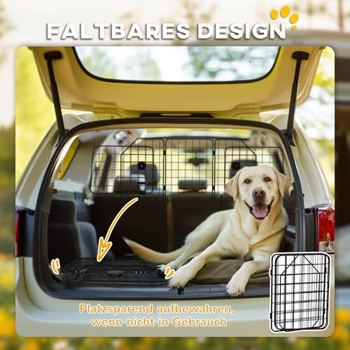 PawHut Hundegitter Auto Universal Kofferraumgitter Verstellbare Breite Hundeschutzgitter Auto Barriere Trenngitter für Hunde aus Stahl Schwarz 93-150 x 42 cm