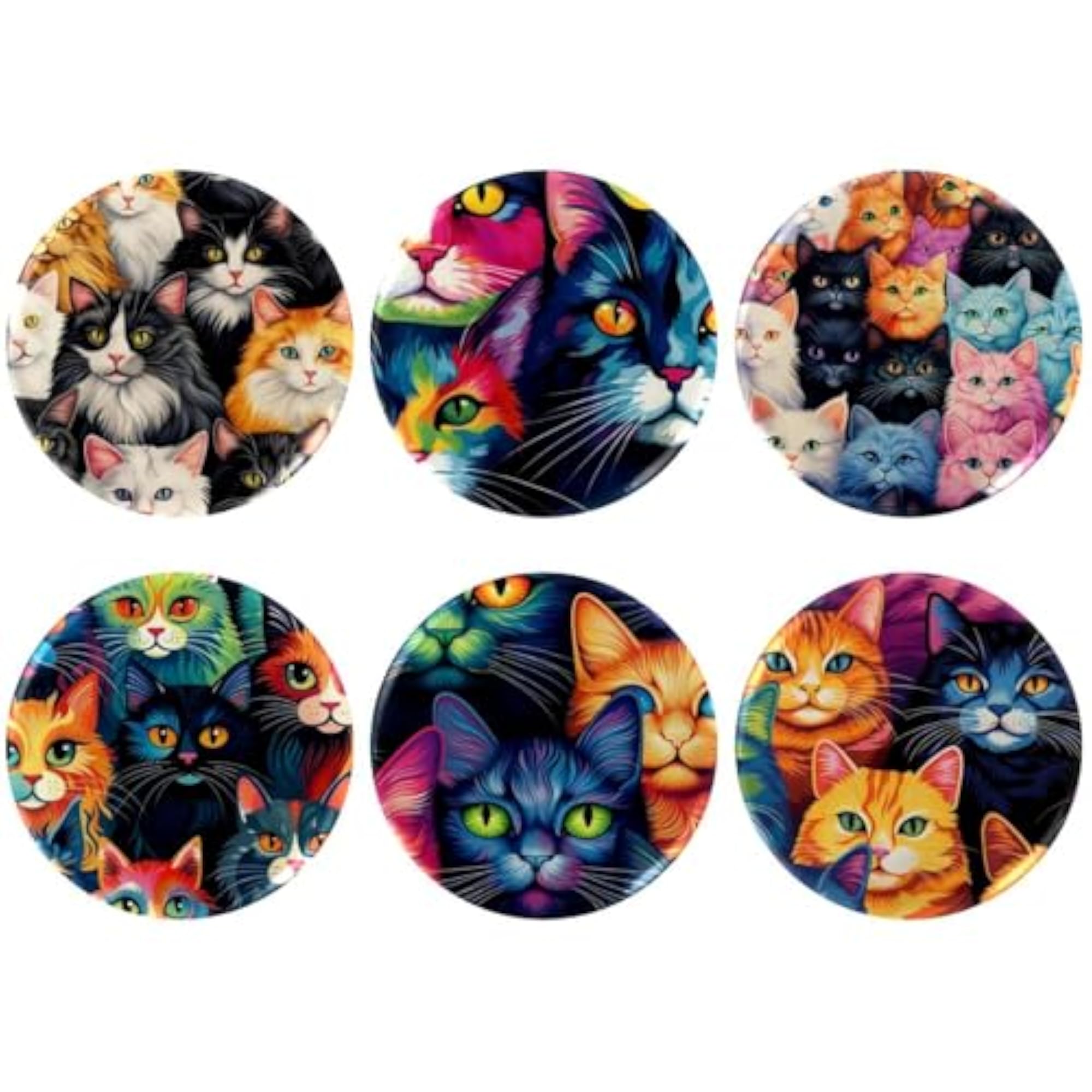 6-Pack Kids' Colorful Cat Button Pins, Personalizing Brooches