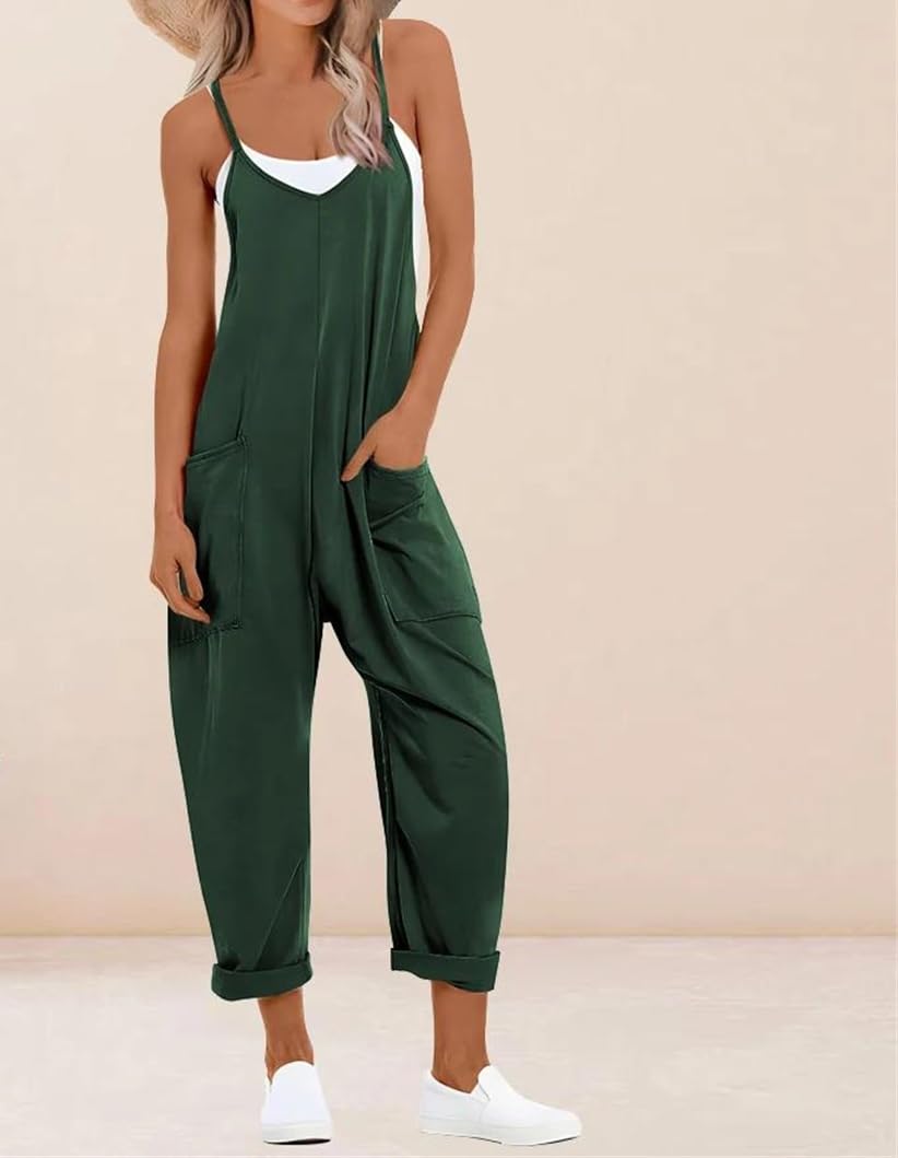 Yeuyyben Overol para mujer, talla grande, sin mangas, cuello en V, pierna ancha, informal, holgado, con bolsillo, para verano, uso diario