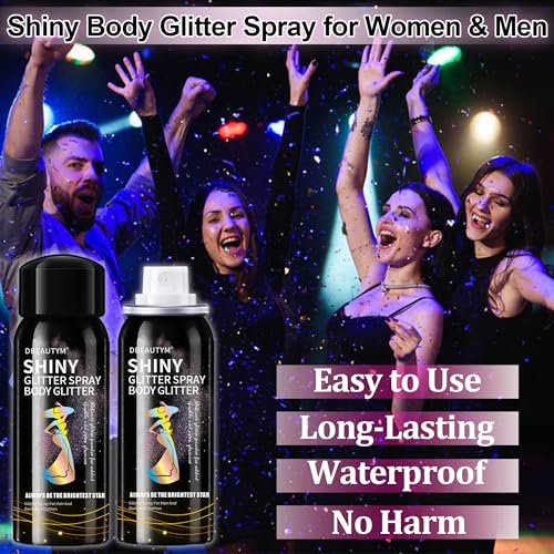 Body Glitter, Body Glitter Spray for Hair and Body,Clothes, Long-Lasting Hair Glitter Body Shimmer Glitter Spray for Stage, Concerts, Music Festival Rave Accessories,Shiny Body Spray for Women and Men