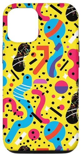 イエローレトロ80年代90年代ポップモーショングラフィックパターン スマホケース iPhone 12/12 Pro 用