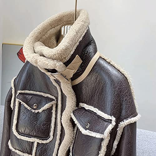 Damenjackets Winter Double Face Coats Lady Crop Jacket Thick Warm Genuine Leather (Color : A Size : Medium Code) (A Large Code)