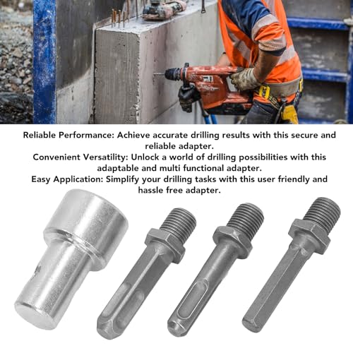 FLEXMAN Auger Drill Adapter, Steel Round Chuck 2 Pits 2 Slots Garden Auger Drill Connector for Connect 10mm Diameter Round Shank to 1/2 Inch Threaded Adapter