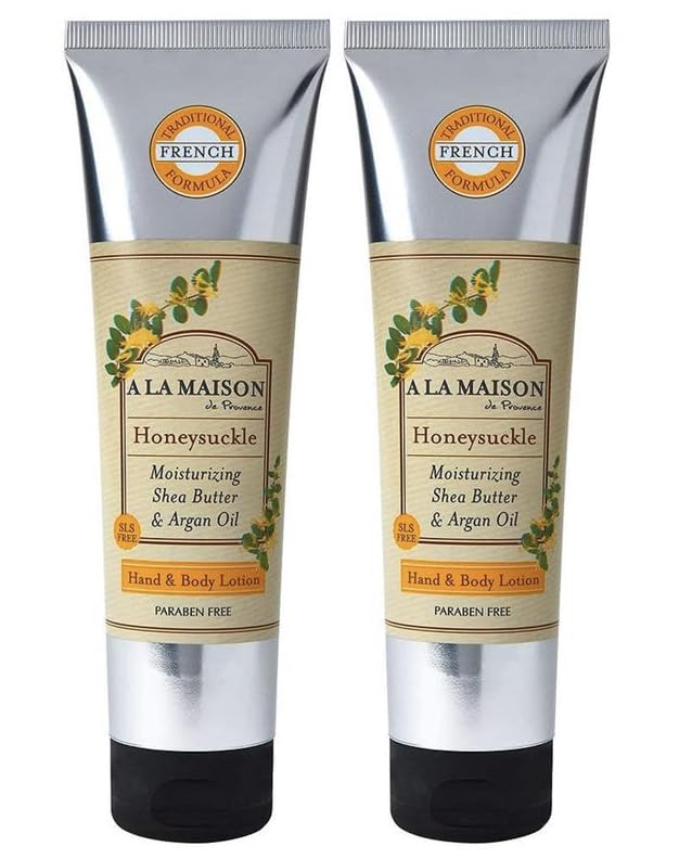 A LA MAISON Moisturizing Cream, Honeysuckle - Uses: Hand, Argan Oil, Pure Shea Butter, Essential Oils, Plant Based, Cruelty-Free, SLS and Paraben Free (1.7 Oz, 2 Pack)