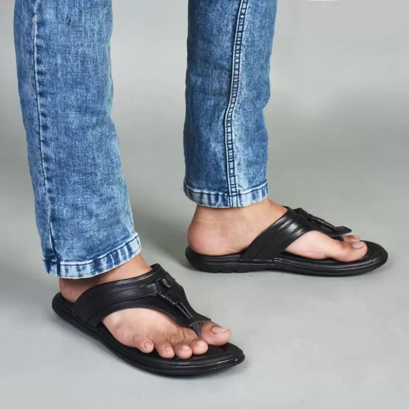 CALIBREL Chappal for Men Casual Slippers for Boys and Mens Stylish Thong Sandals Chappals for Perfect Looks Black and Brown