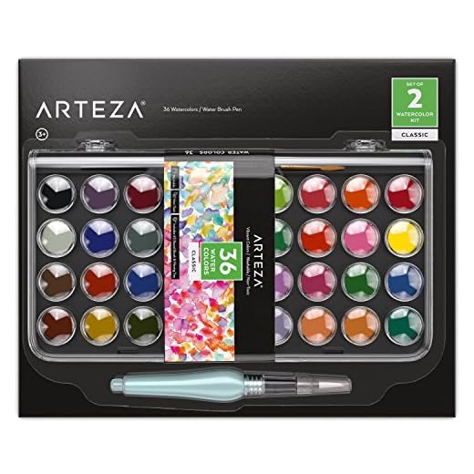 ARTEZA Kids Estuche de acuarelas y pincel para niños | 36 colores de pintura de acuarelas infantiles | Incluye pincel de agua | Colores clásicos