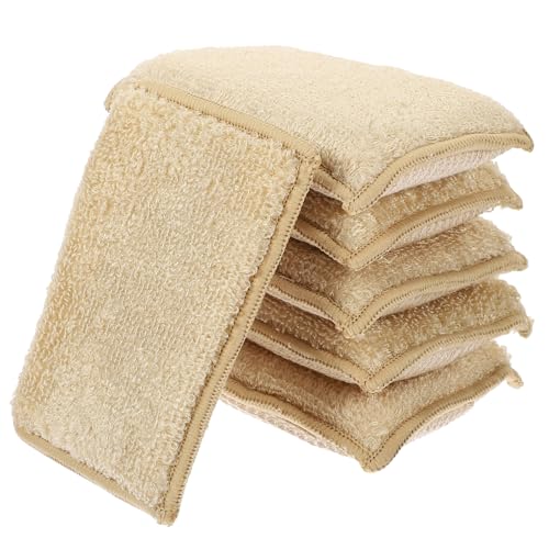 GOOHOCHY 6個 繊維スポンジ拭き 家庭用食器スポンジ 小さなクリーニング 皿 コンパクトスクラブ 台所 毎日使う中華鍋 毎日使うスクラブ 食器洗い機 竹の繊維